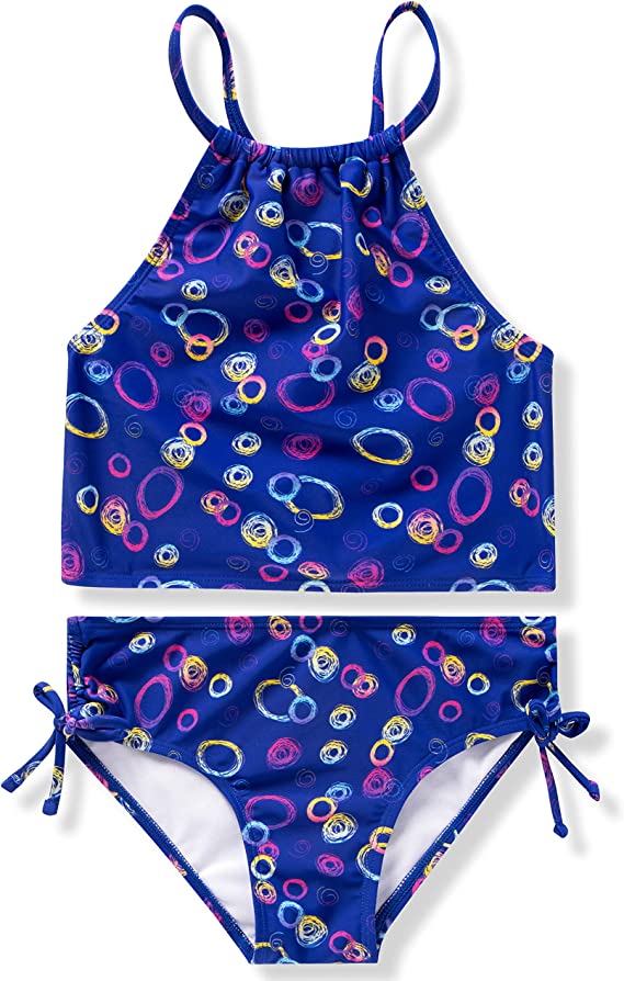 SLOOSH - Girl's Tankini, 2-Piece Swimsuit (Blue Bubble)