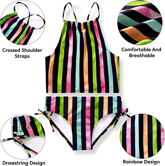 SLOOSH - Girl's Tankini, 2-Piece Swimsuit (Rainbow)