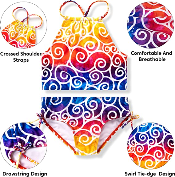 SLOOSH - Girl's Tankini, 2-Piece Swimsuit (Swirl Tie-dye)