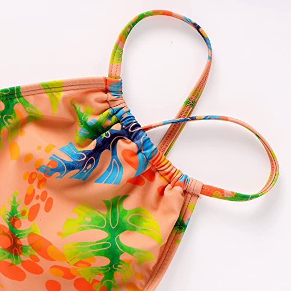 SLOOSH - Girl's Tankini, 2-Piece Swimsuit (Tropical Leaves)