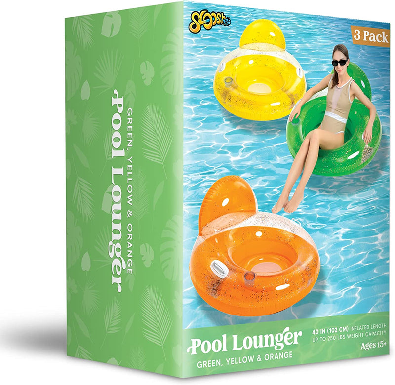 SLOOSH - Glitters Inflatable Pool Lounger Float, 3 Pack