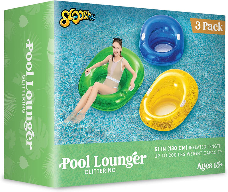 SLOOSH - Inflatable Pool Lounger with Glitter, 3 Pack
