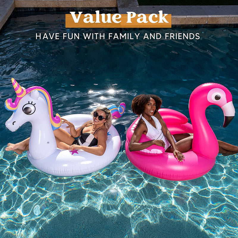 SLOOSH - inflatable ride a unicorn costume & Flamingo Pool Float, 2 Pack