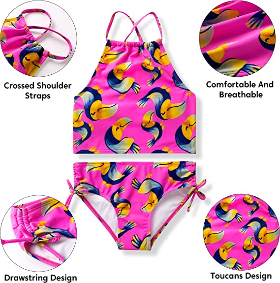 SLOOSH - Girl's Tankini, 2-Piece Swimsuit (Pink Toucans)
