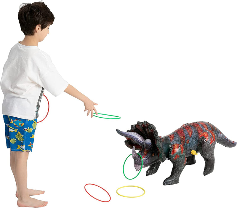 SLOOSH - Triceratops Inflatable Ring Toss Water Sprinkler Combo, 43in