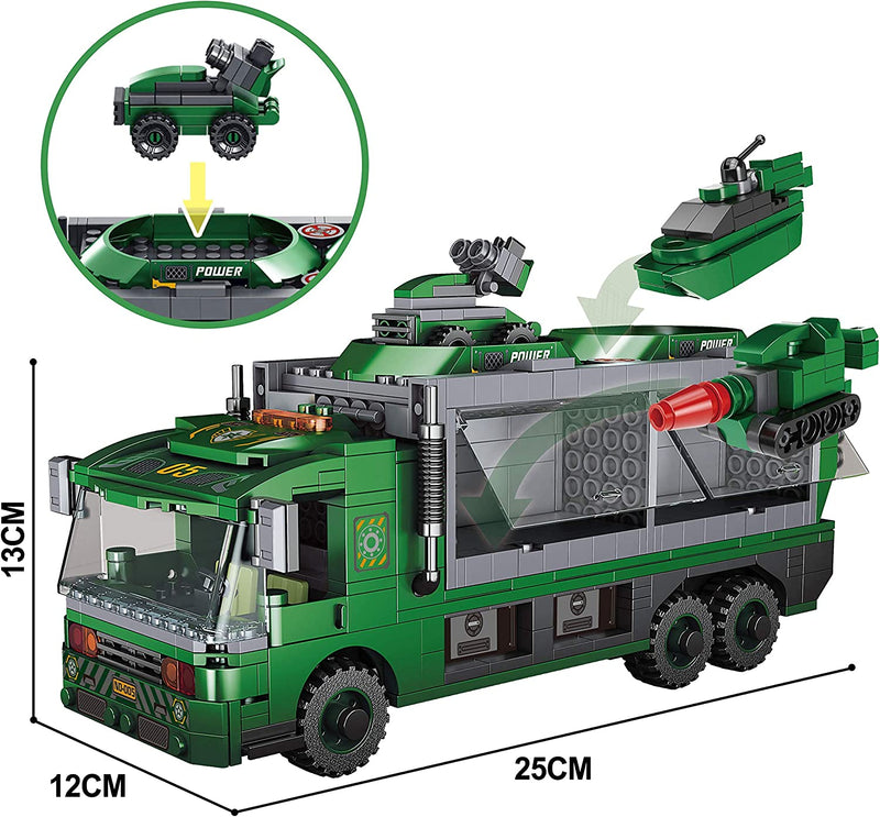 STEM Building Toys for Kids, 6-in-1 Army Car Carrier Truck