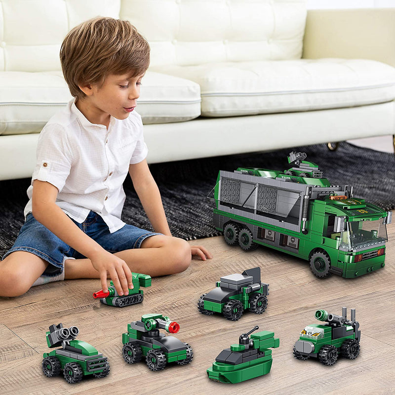 STEM Building Toys for Kids, 6-in-1 Army Car Carrier Truck