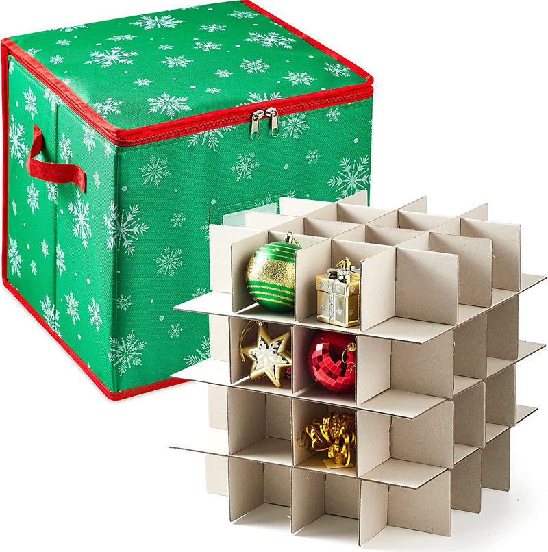 Snowflake Patterned Christmas Ornament Storage Box (Green)