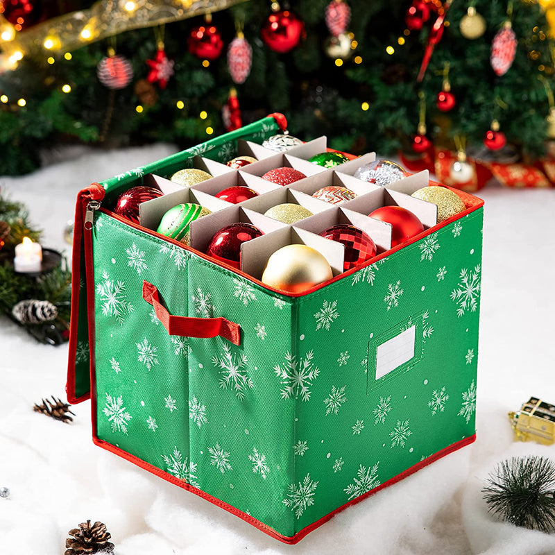 Snowflake Patterned Christmas Ornament Storage Box (Green)