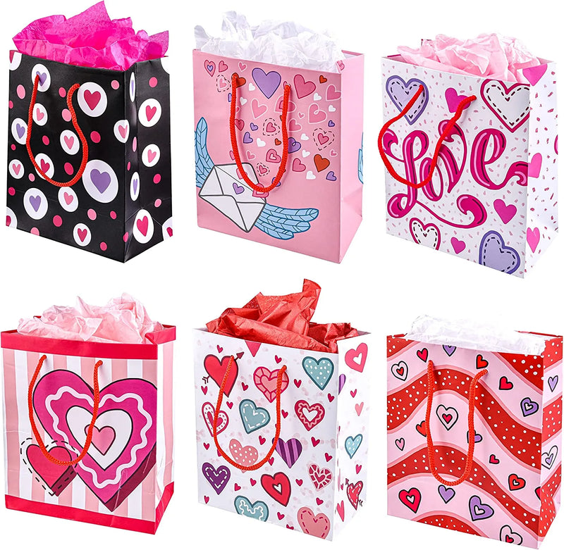 12Pcs Paper Gift Bags with Filing Paper for Valentines Da