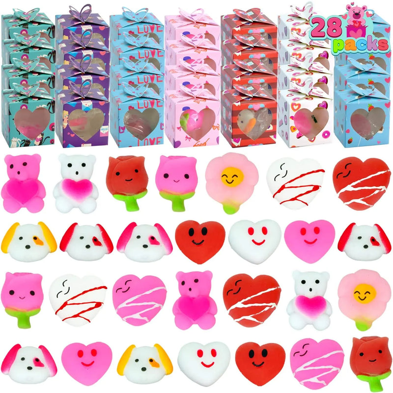 28Pcs Squishy Toys with Valentines 3D Box