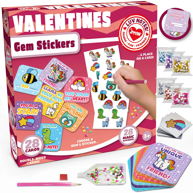 28Pcs Kids Valentines Cards with Gem Diamond Painting Kits-Classroom Exchange Gifts