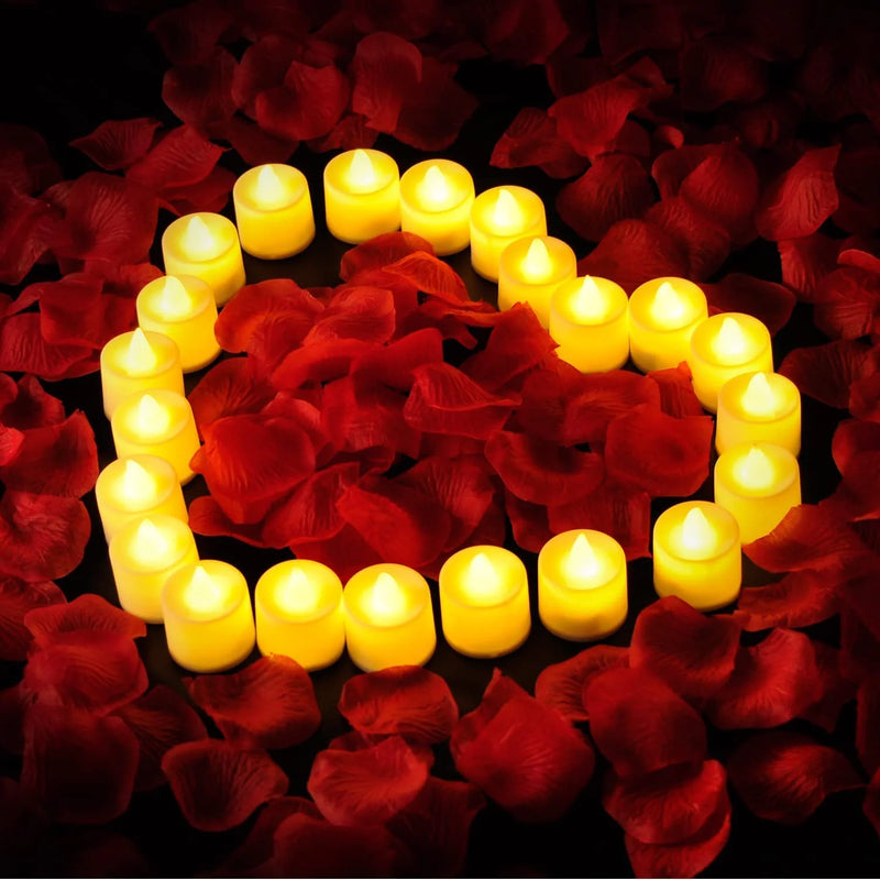 24Pcs Valentines LED Tea Lights Candles with Rose Petals