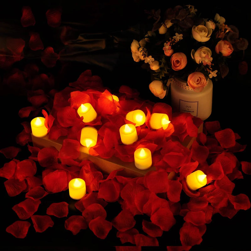 24Pcs Valentines LED Tea Lights Candles with Rose Petals