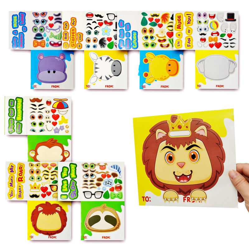 28Pcs Animal Make a Face with Valentines Day Cards for Kids-Classroom Exchange Gifts