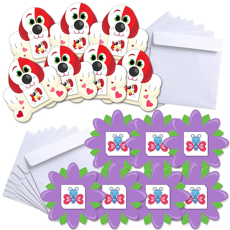 35Pcs Kids Valentines Cards Animal Themed Temporary Tattoos-Classroom Exchange Gifts