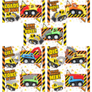 28Pcs Mini Construction Vehicle Toy with Kids Valentines Cards for Classroom Exchange