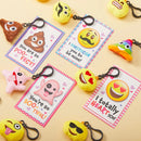 28Pcs Kids Valentines Cards with Iconic Expression Plush Key-chain-Classroom Exchange Gifts