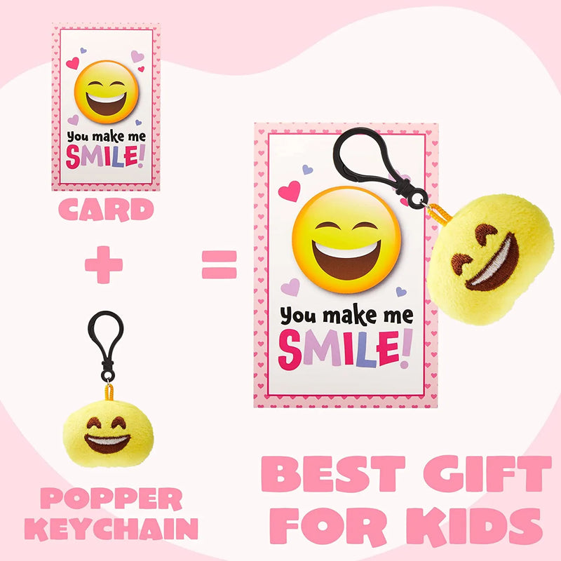 28Pcs Kids Valentines Cards with Iconic Expression Plush Key-chain-Classroom Exchange Gifts