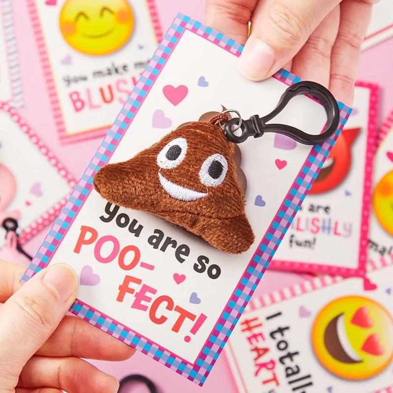 28Pcs Kids Valentines Cards with Iconic Expression Plush Key-chain-Classroom Exchange Gifts