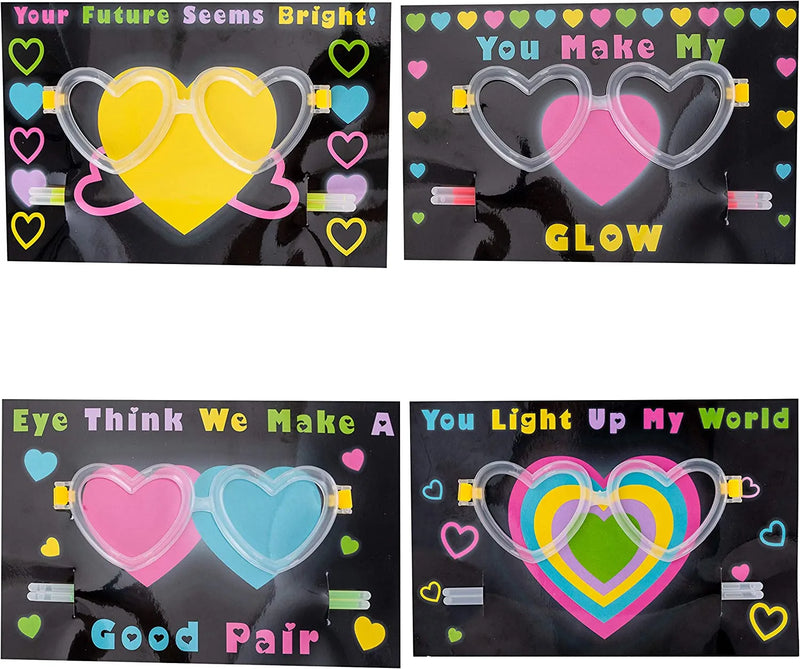 30 Packs Valentine's Day Gifts Cards with Bright Large Glow Sticks for Kids Classroom Exchange Toy