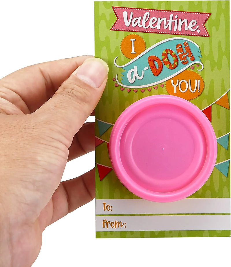 28Pcs Colorful Play Dough with Kids Valentines Cards for Classroom Exchange Gifts