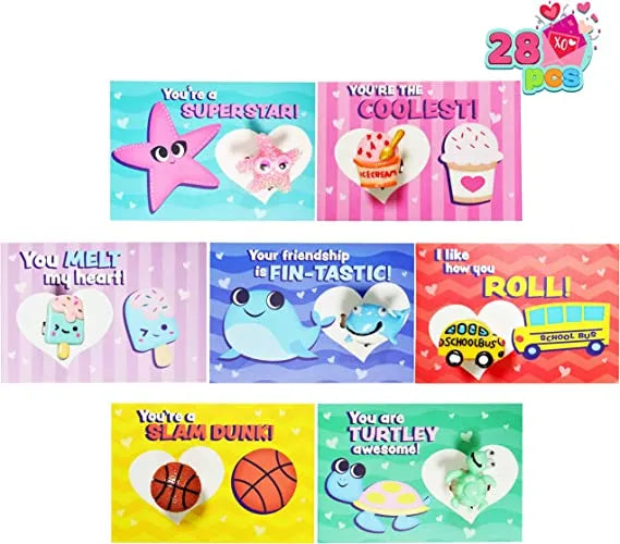 28Pcs Kids Valentines Cards with Princess Crown-Classroom Exchange Gifts