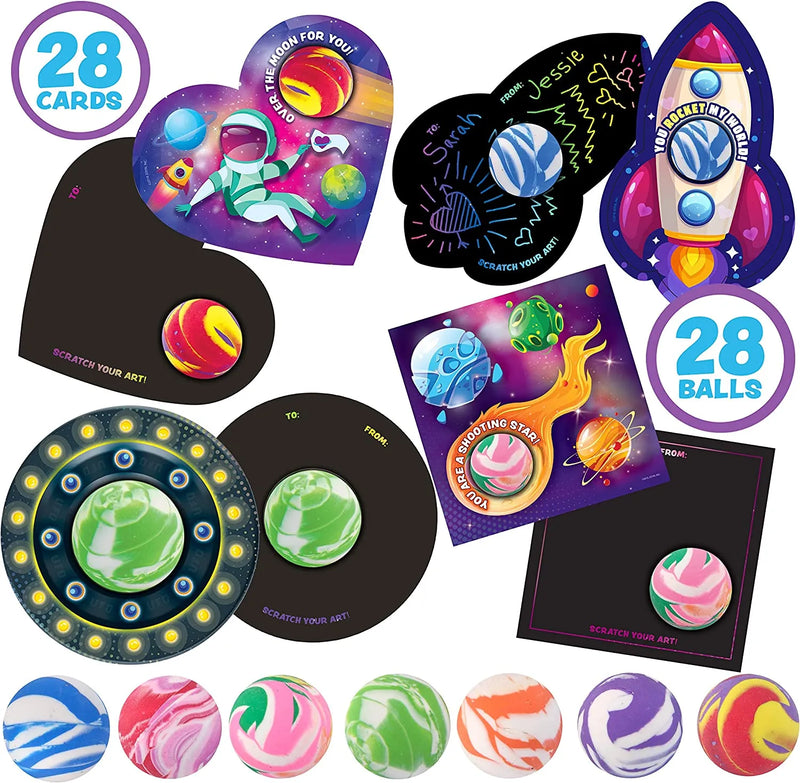 28Pcs Kids Valentines Cards with Magic Cards And Marble Balls-Classroom Exchange Gifts