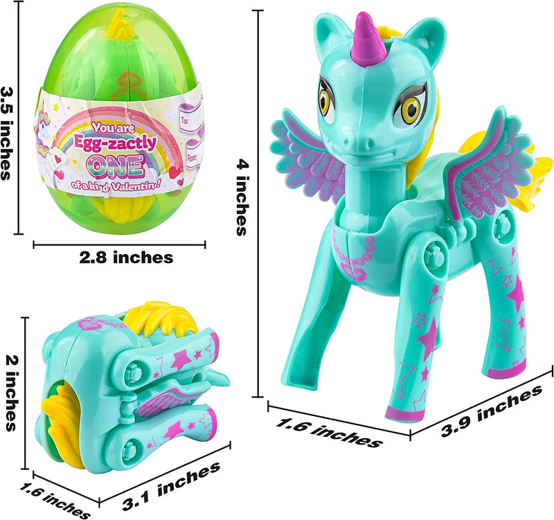 12Pcs Kids Valentines Cards with Transforming Unicorn Toys in Egg-Classroom Exchange Gifts