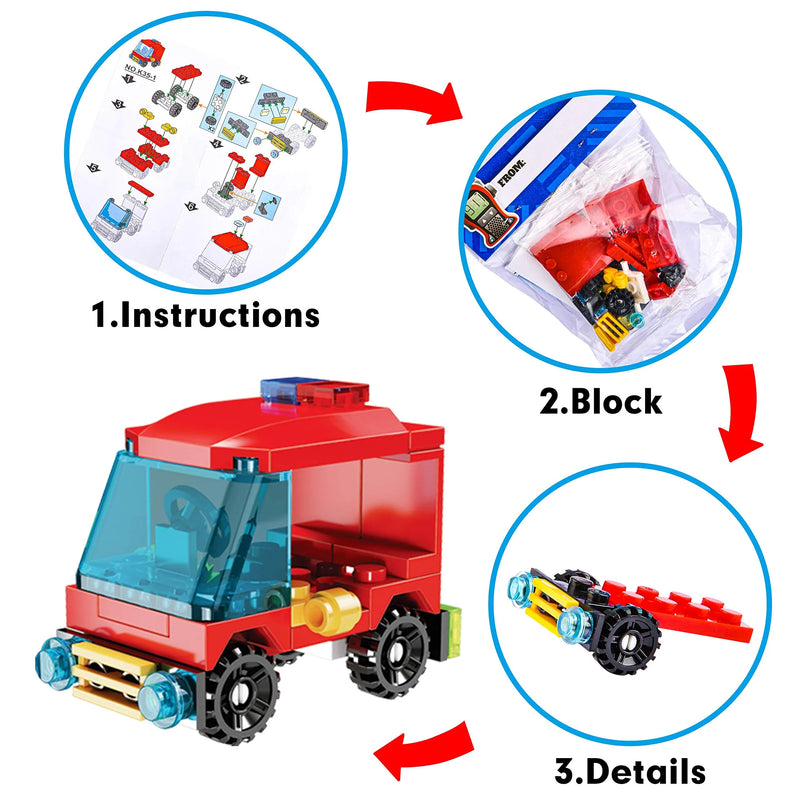 28Pcs Kids Valentines Cards with City Vehicles Building Blocks-Classroom Exchange Gifts