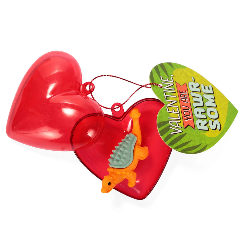 30Pcs Dinosaur Eraser Filled Hearts with Valentines Day Cards for Kids-Classroom Exchange Gifts