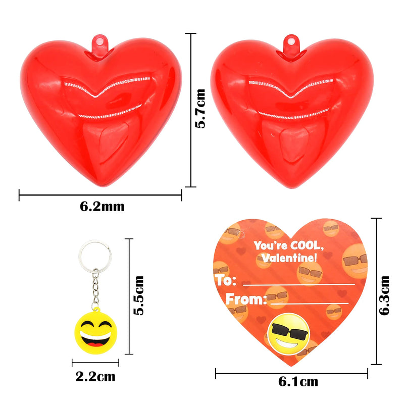 28Pcs Iconic Expression Keychain Filled Hearts with Valentines Day Cards for Kids-Classroom Exchange Gifts