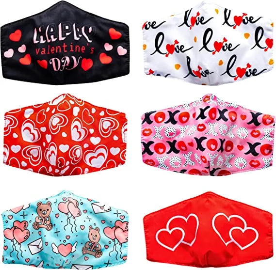 6 Pcs Valentine's Day 3D Ergonomic Print Reusable Face Mask