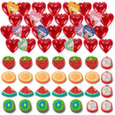 28Pcs Valentines Fruit Eraser Filled Hearts Set with with Valentines Day Cards for Kids-Classroom Exchange Gifts