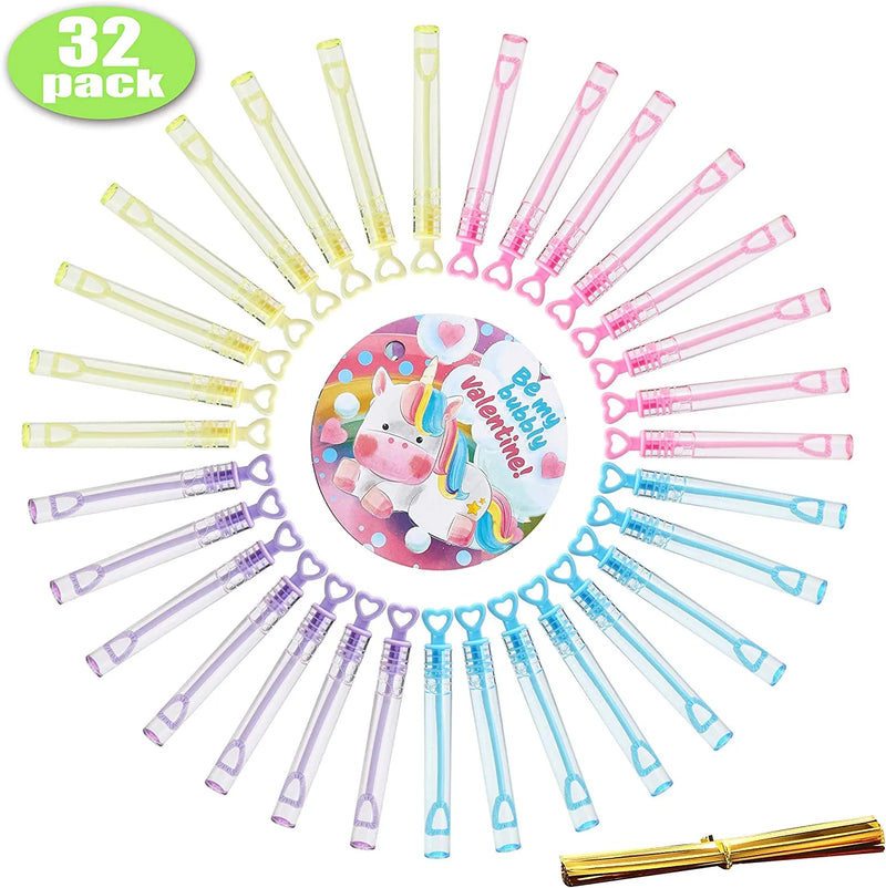 32Pcs Kids Valentines Cards with Mini Bubble Maker Wands-Classroom Exchange Gifts