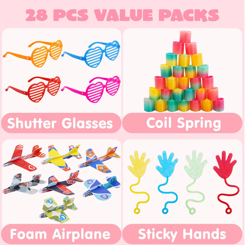 JOYIN 28 Packs Sticky Hands with Card Headers for Kids Party Favor, Classroom Exchange Prizes, Valentines Greeting Cards, Valentine Party Favors