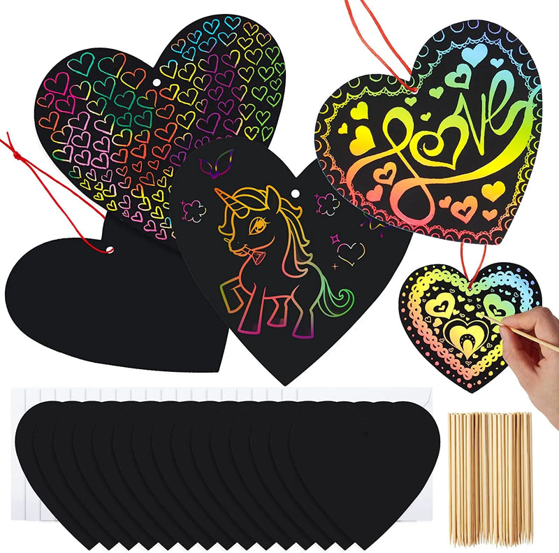 36pcs Magic Rainbow Scratch Art Heart Valentine Cards