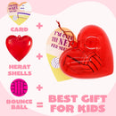 28Pcs Bouncy Ball Filled Hearts Set with Valentines Day Cards for Kids-Classroom Exchange Gifts