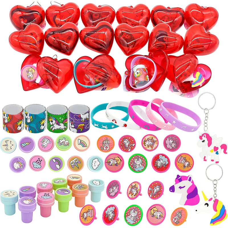 24Pcs Unicorn Theme Filled Hearts with Valentines Day Cards for Kids-Classroom Exchange Gifts