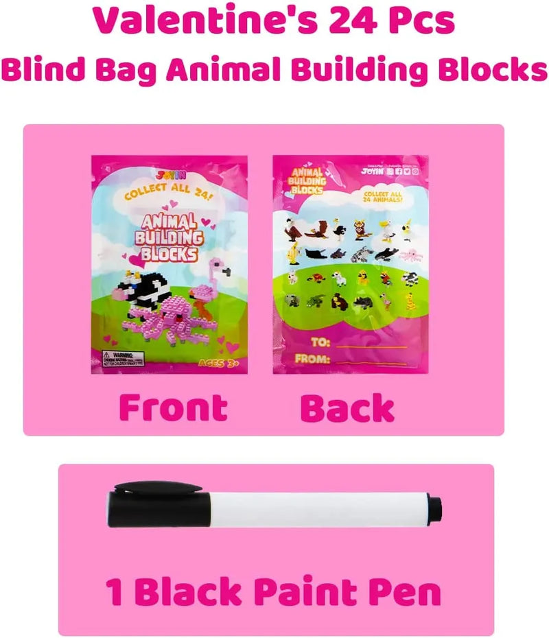24Pcs Valentines Animal Building Blocks in Blind Bags