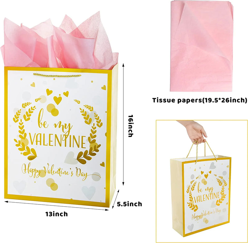 6Pcs Valentines Day Super Large Gift Bags with Tissue Papers
