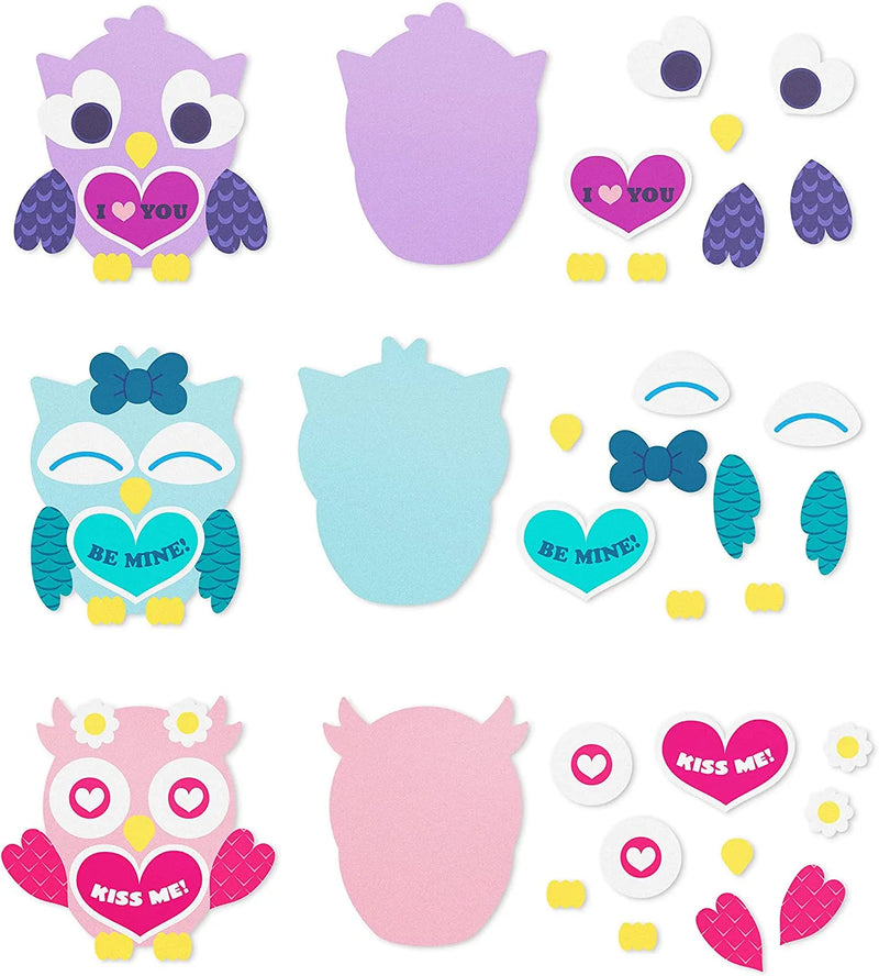 12Pcs Valentines Day DIY Foam Owl Ornaments Craft Kit