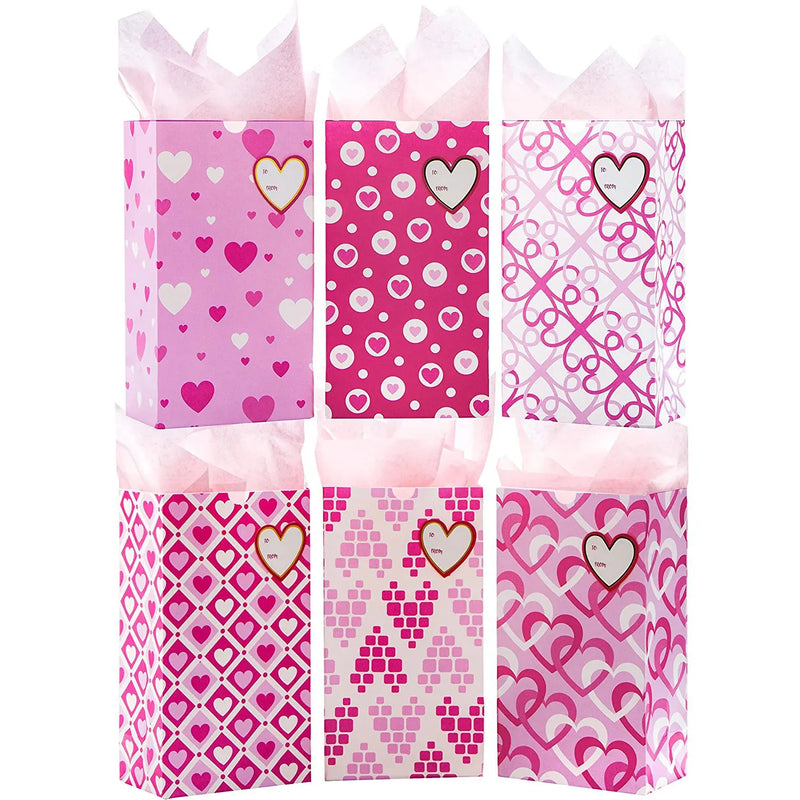 48Pcs Valentines Day Paper Gift Bags with Tissue Paper