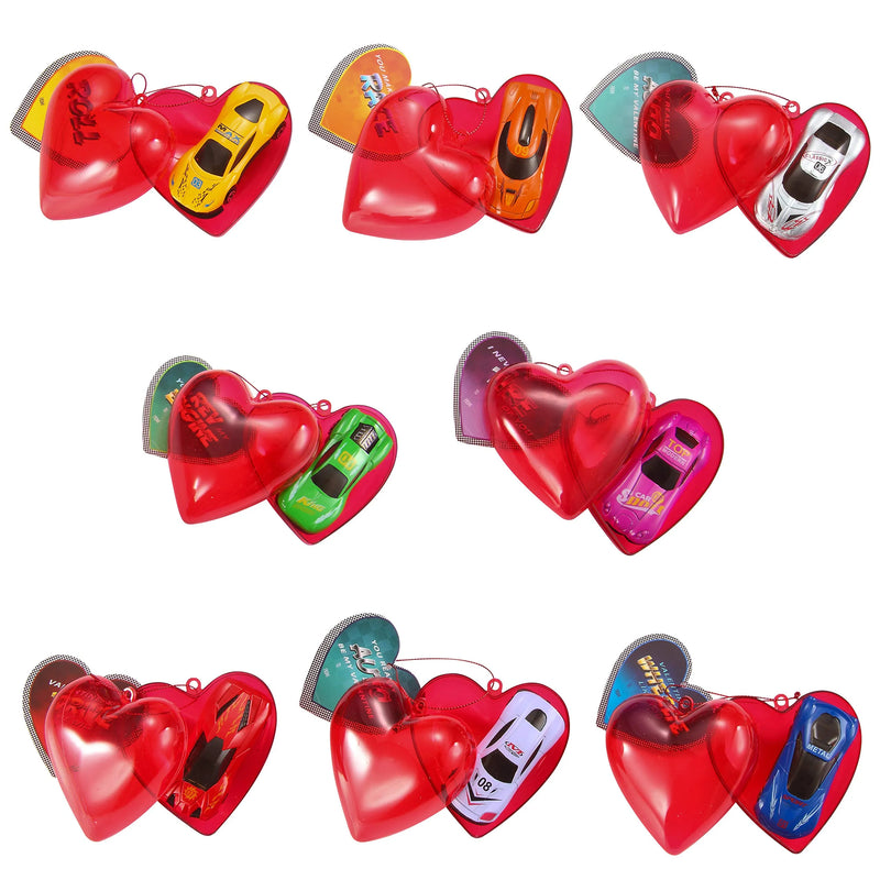 28Pcs Prefilled Hearts with Die-cast Cars and Valentines Day Cards for Kids-Classroom Exchange Gifts