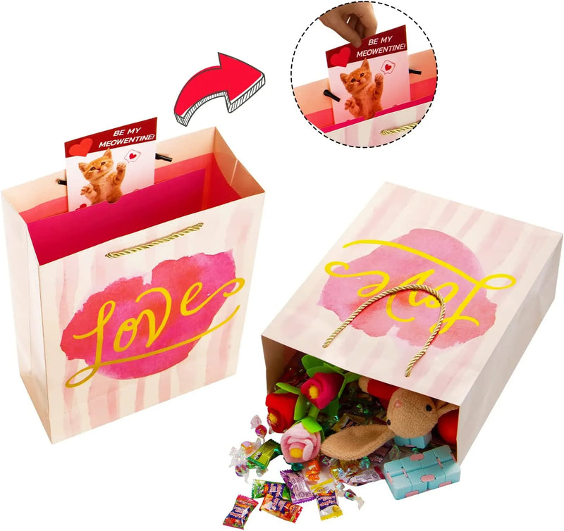 8Pcs Valentines Day Large Gift Bags with Tissue Paper