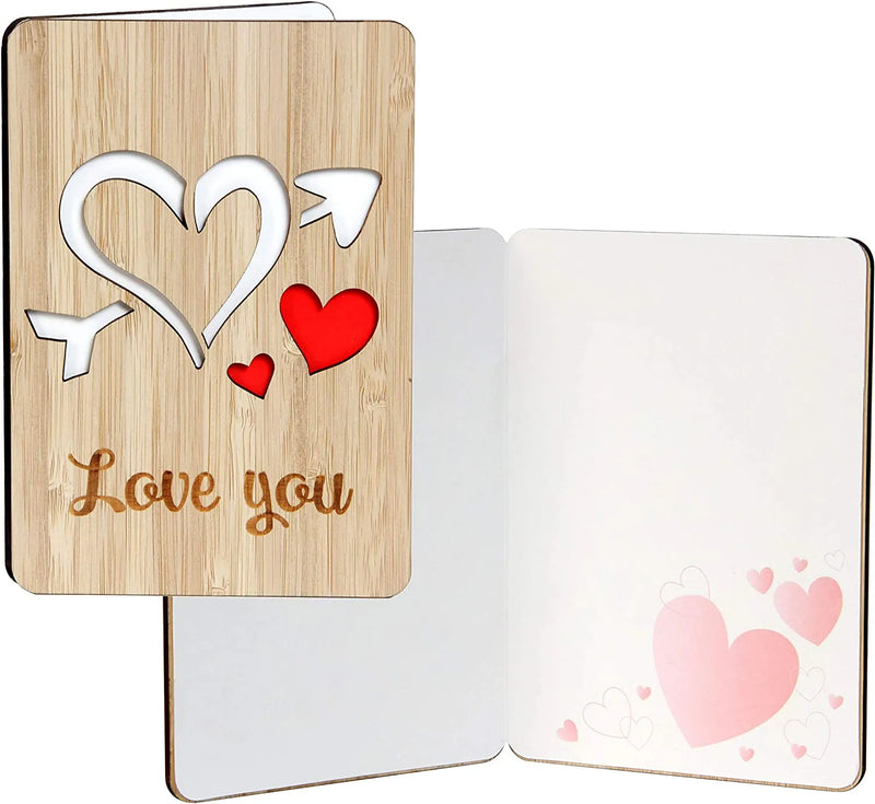 3Pcs Valentines Day Card I Love You Card Handmade With Real Bamboo Wood