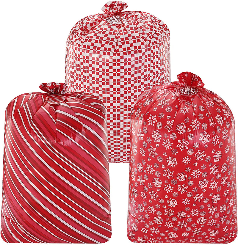 Large Holiday Plastic Gift Bags (Red), 3 Pcs