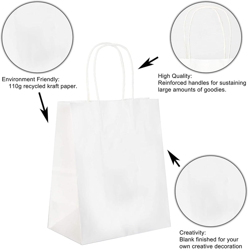 White Kraft Paper Gift Bags Bulk with Handles