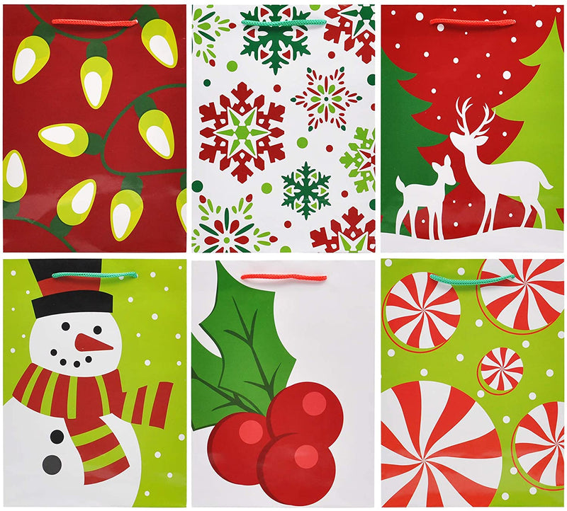 18Pcs Christmas Gift Bags, Holiday Paper Goody Bags with Handles