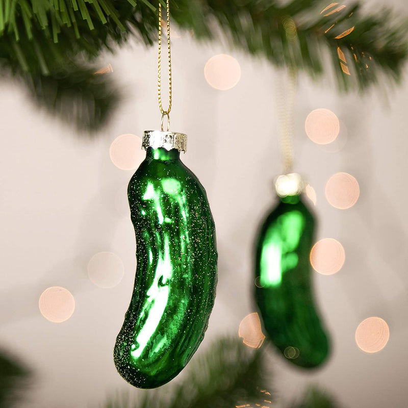 Christmas Glass Ornament 2-pcs Pickle Set for Christmas Tree Decoration
